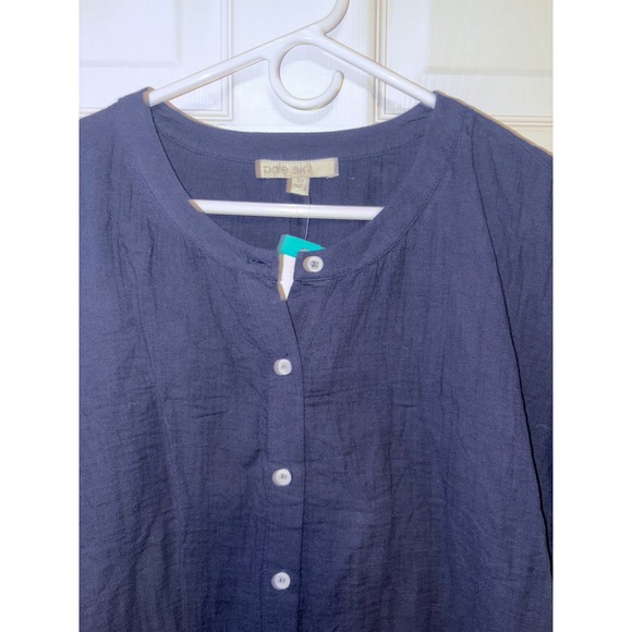 Pale Sky Navy Blue Textured Button Front Tie Waist Top Plus Size 2X 1471 - Picture 2 of 5